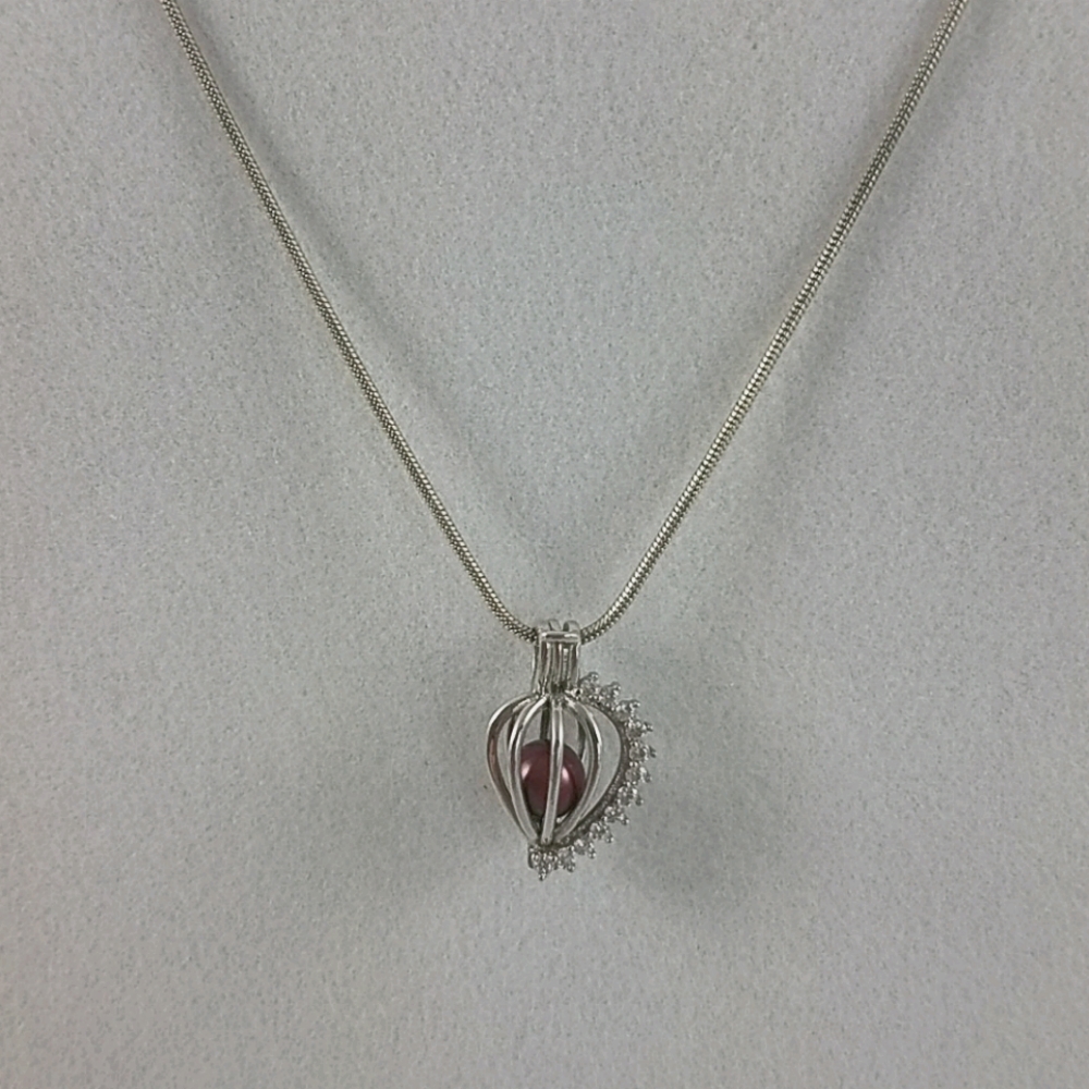 Sterling Silver Heart Cage Necklace